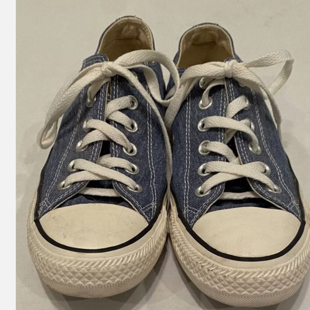 Converse Low Top Canvas Sneakers in Blue and White - Picture 2 of 6